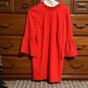 Elegant Red Ruffle Sleeve Dress